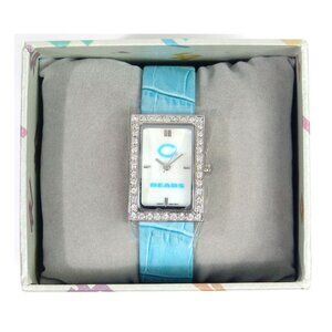 NIB Leather Strap Ladies' Watch Rectangle Framed Crystals Chicago Bears LogoArt